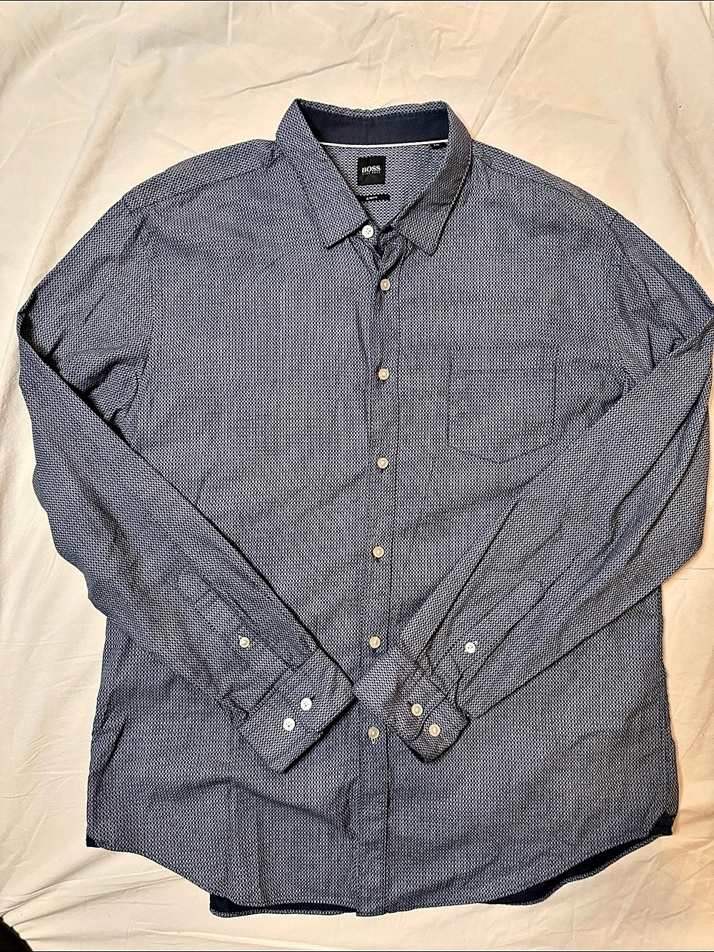 BOSS HB Pattern Button Down in Blue & White XXL